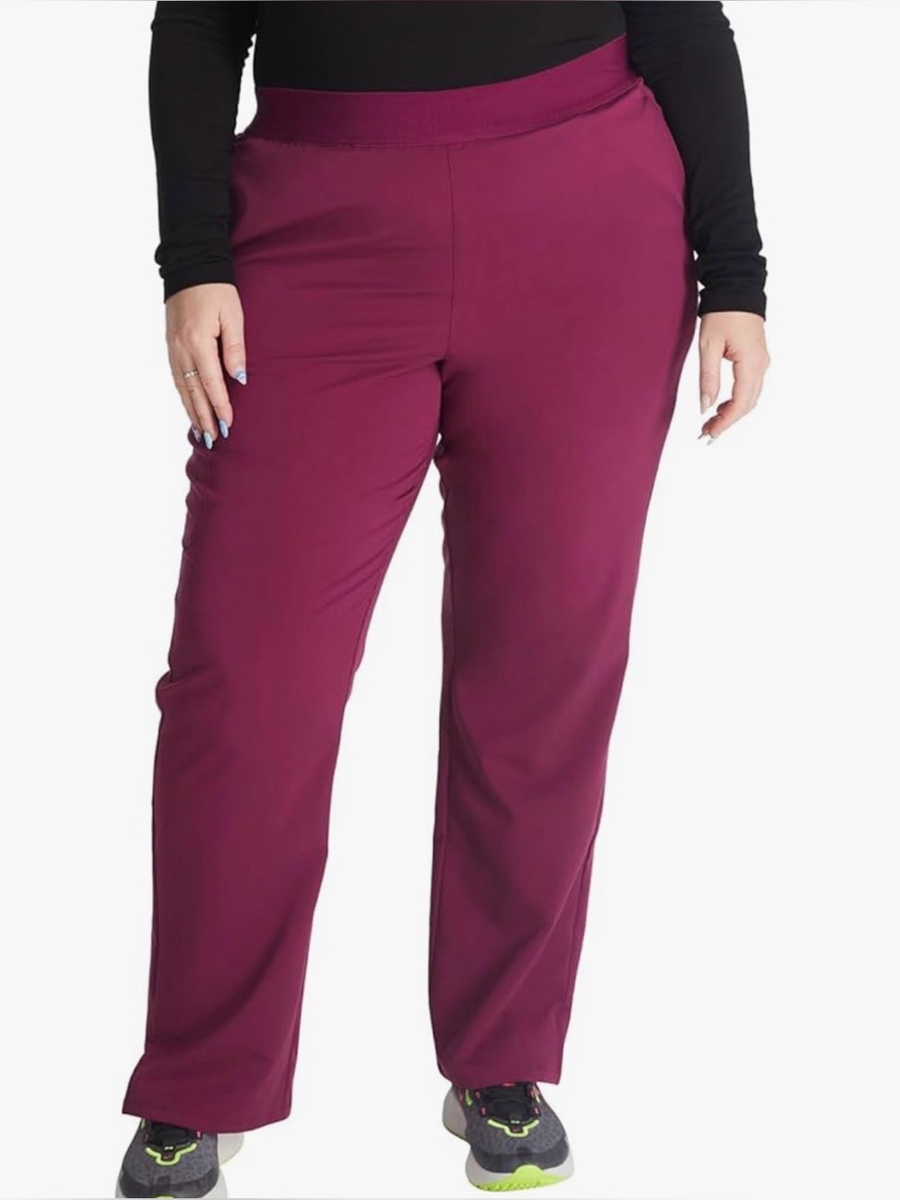Cherokee Scrub Pants Mid-Rise Pull-On Straight Leg Burgundy Wine Size XL